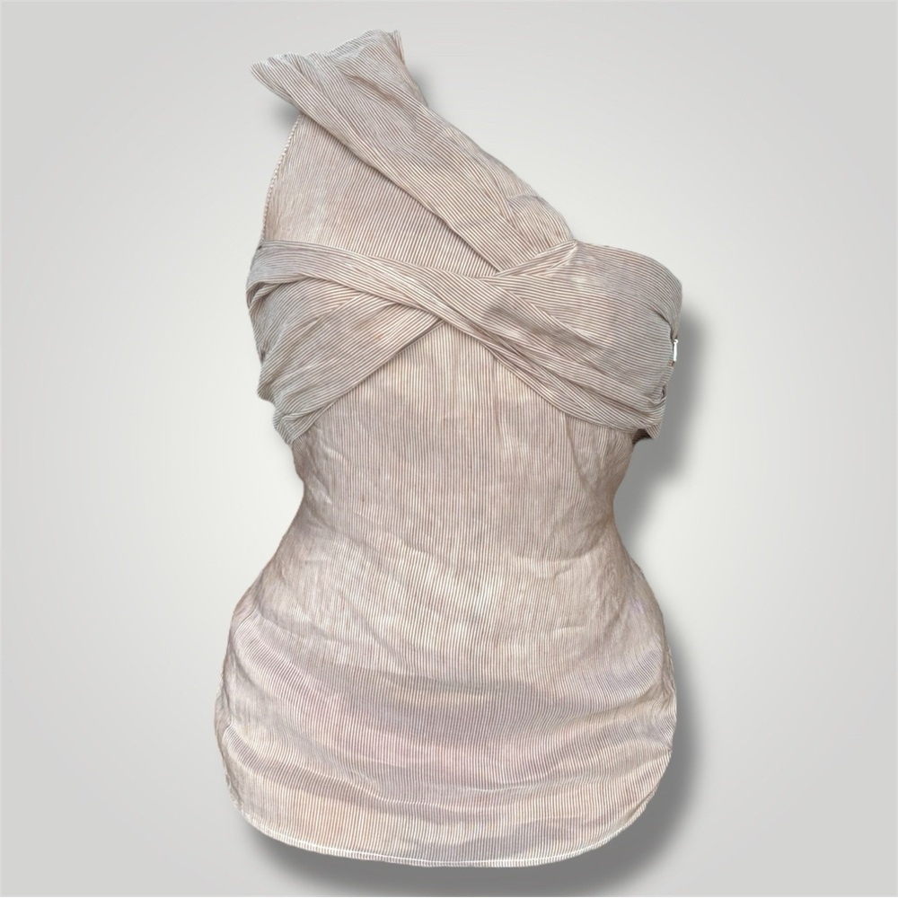 Chloe Striped Pleated Top in Brown and White